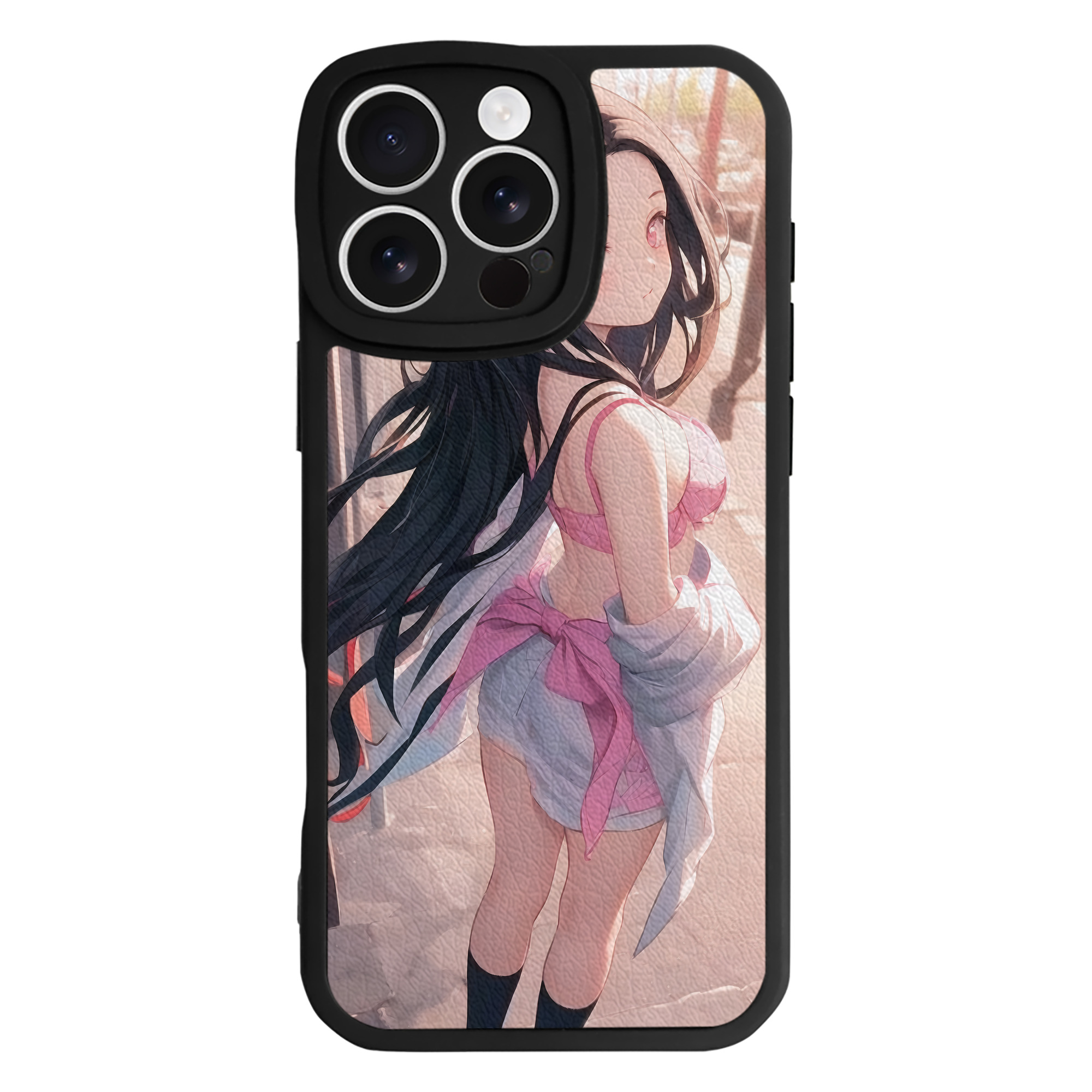 （画像用） 鬼滅の刃（きめつのやいば）竈門 禰󠄀豆子／かまど ねずこ Kamado Nezuko 【iPhone 16シリーズ対応】シリコンスマホケース（レザー調） 材質：シリコン